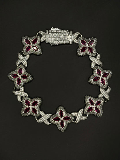 Red Floral Tennis Bracelet