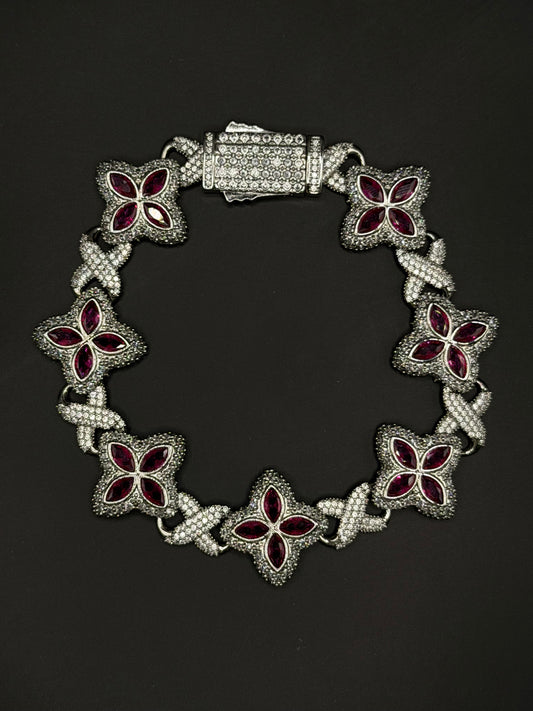 Red Floral Tennis Bracelet