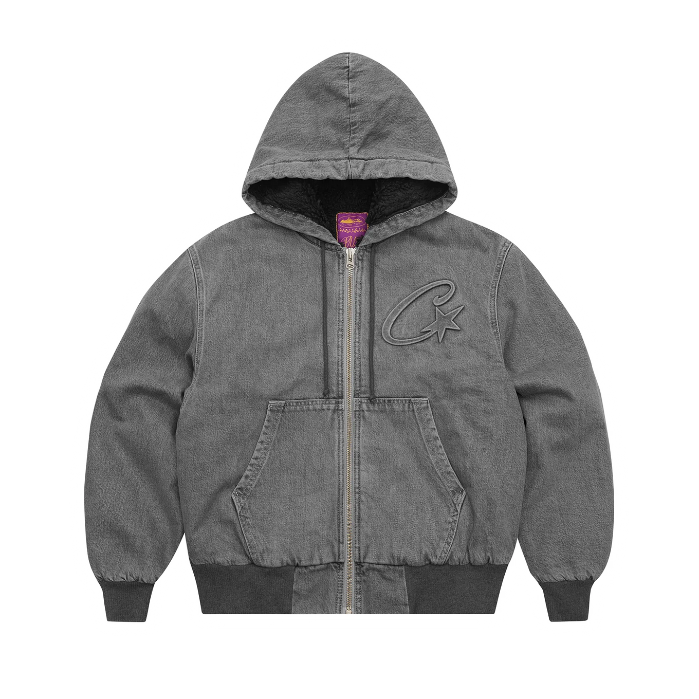 Corteiz Embossed C-star Denim Work Jacket Grey