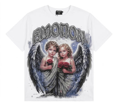 Mixed emotion Angels and roses white Tshirt
