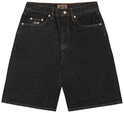 Corteiz Crest Chainstitch Denim Short 'Washed Black'