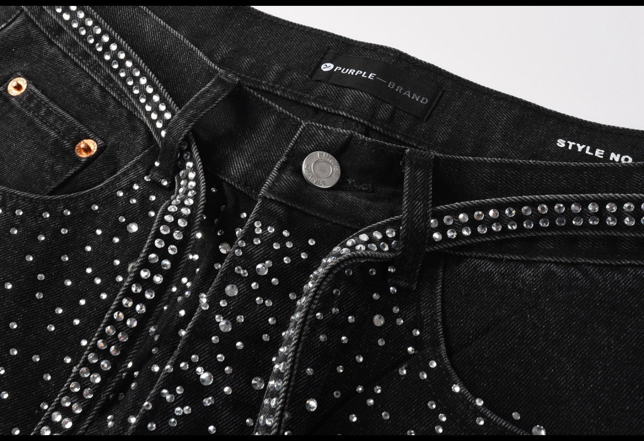 PURPLE RHINESTONE BLACK JEANS PU9128