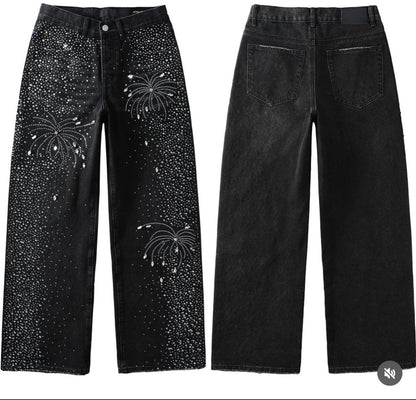 PURPLE RHINESTONE BLACK JEANS
