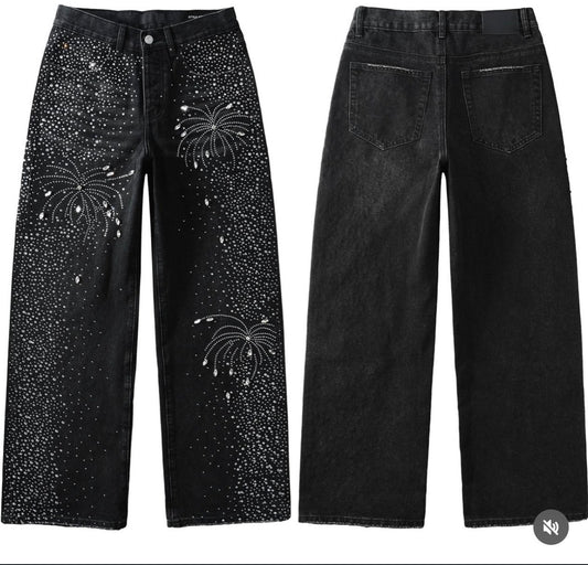 PURPLE RHINESTONE BLACK JEANS