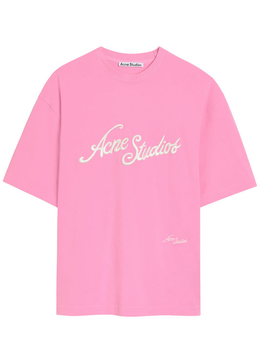 Acne Studios Logo-embroidered piqué cotton Pink T-shirt