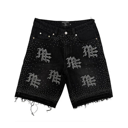 MIXED EMOTION BLACK "ME" RHINESTONE DENIM SHORTS