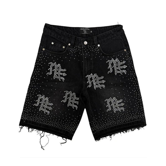 MIXED EMOTION BLACK "ME" RHINESTONE DENIM SHORTS