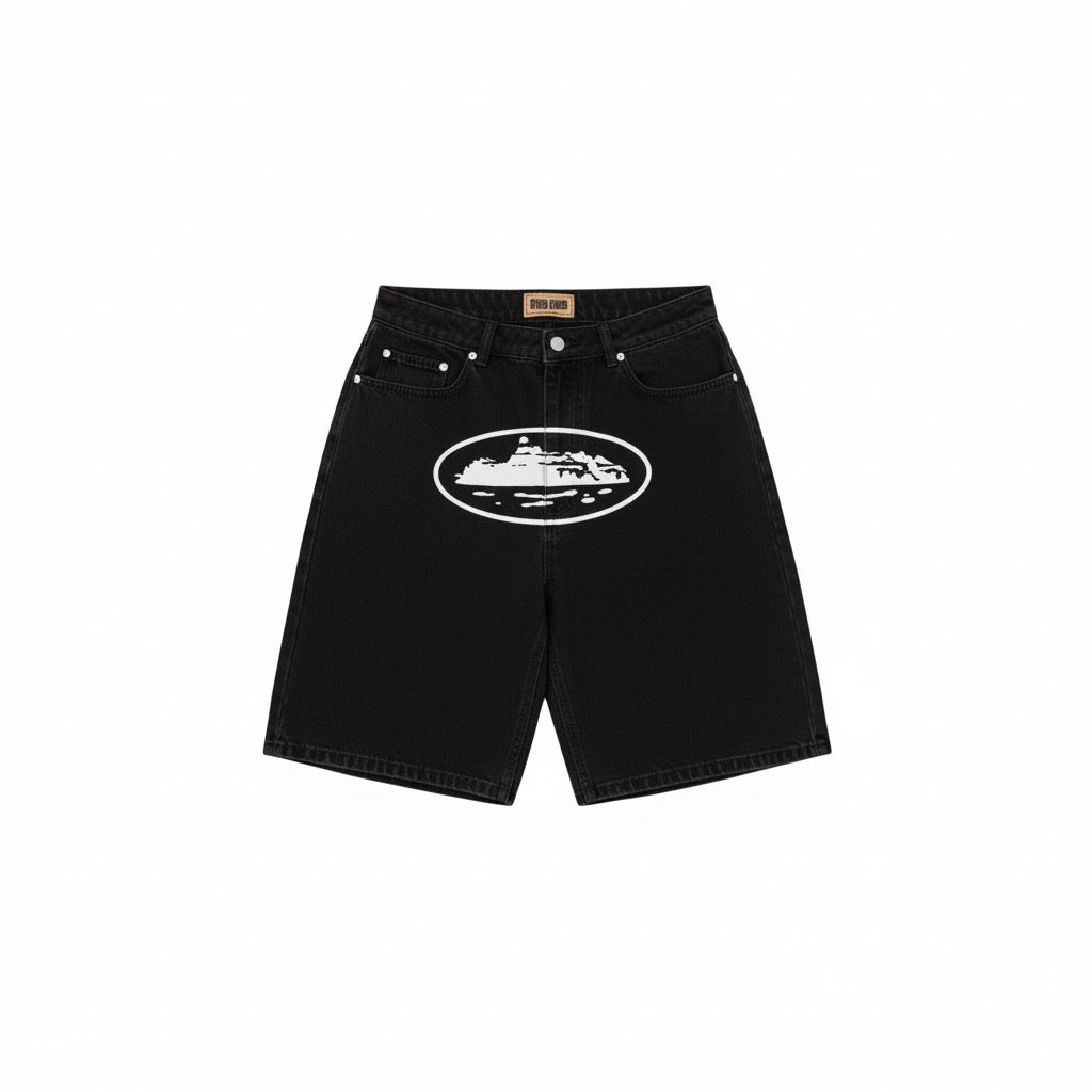Corteiz Alcatraz Baggy Denim Shorts 'Black’