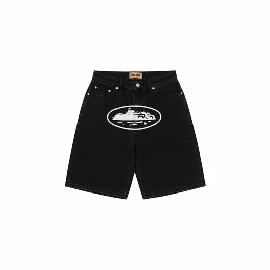 Corteiz Alcatraz Baggy Denim Shorts 'Black’