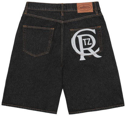 Corteiz Crest Chainstitch Denim Short 'Washed Black'