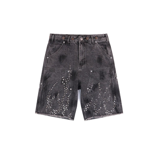 HELLSTAR FLAME RHINESTONE SHORT GREY