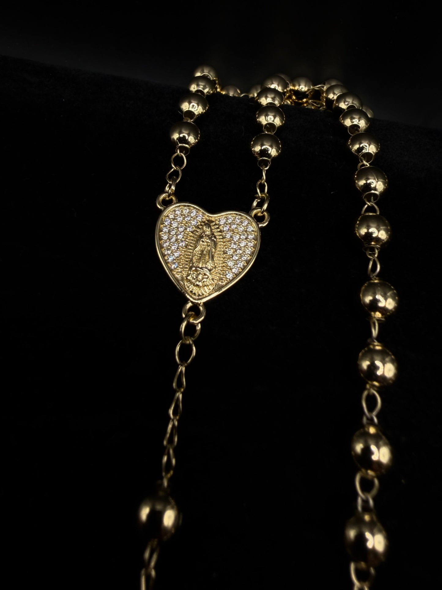 Rosario corazón oro laminado 14k