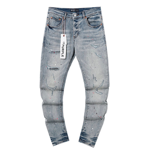 PURPLE PANT JEANS RED/white Print PU138