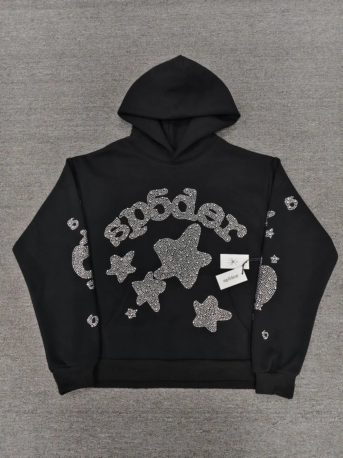 Spider Black Rhinestone Star Logo Hoodie