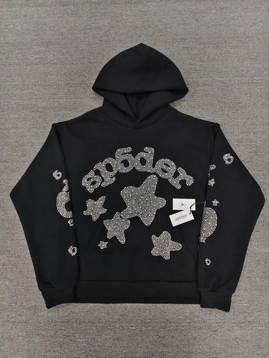 Spider Black Rhinestone Star Logo Hoodie
