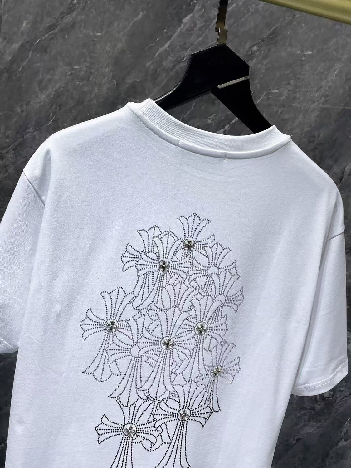 Chromehearts Rhinestone Cross white Tshirt