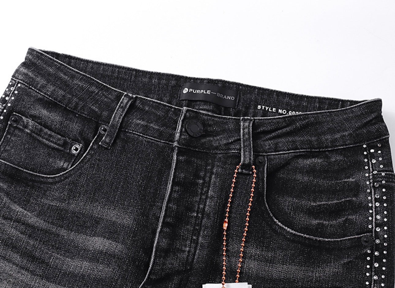 PURPLE PANT BLACK RHINESTONE PU167