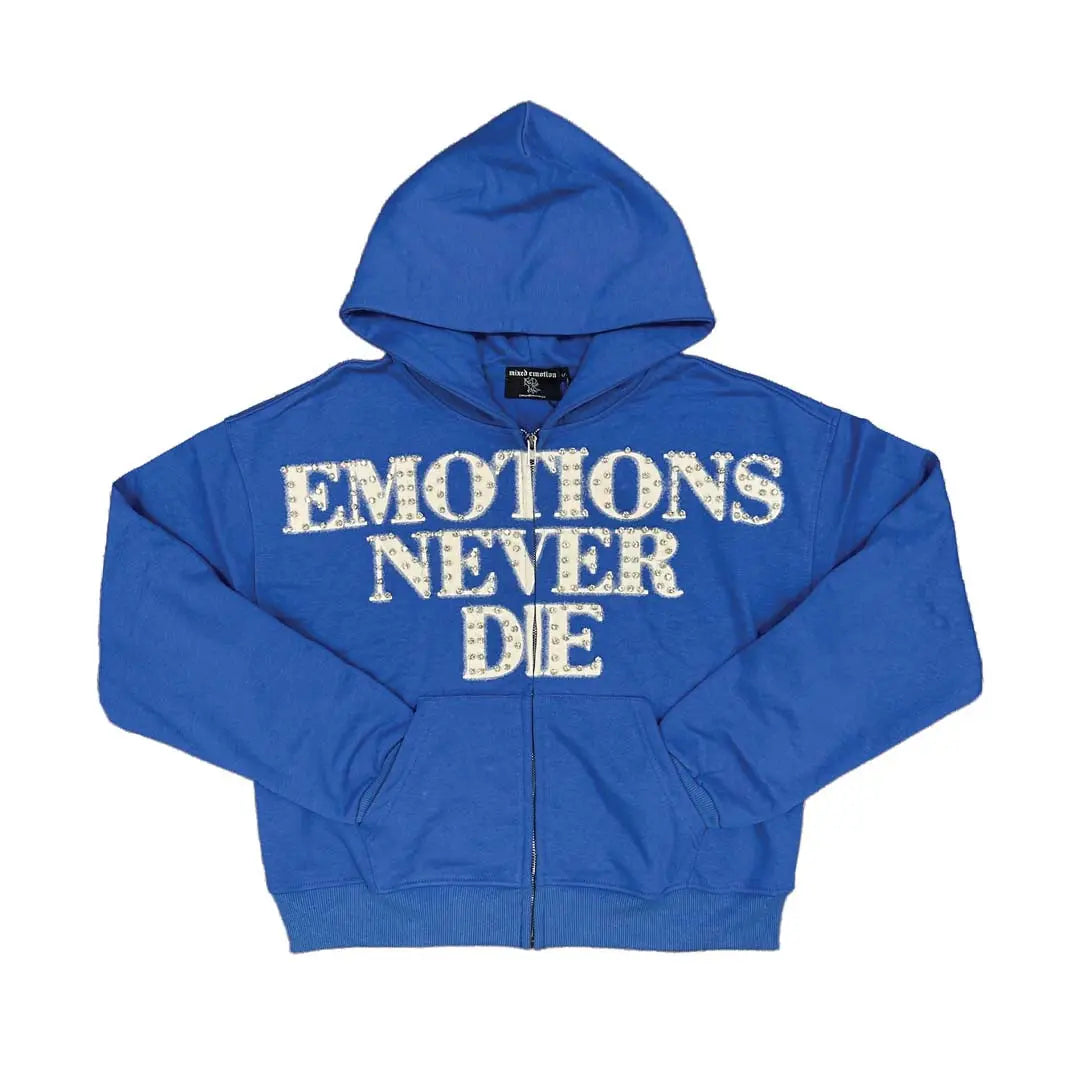 Mixed Emotion Blue "End" Rhinestone Hoodie