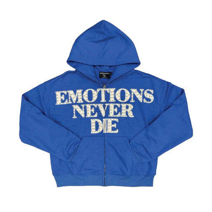Mixed Emotion Blue "End" Rhinestone Hoodie