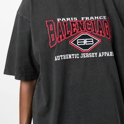 Balenciaga Light Grey Logo Embroidered Black Tee