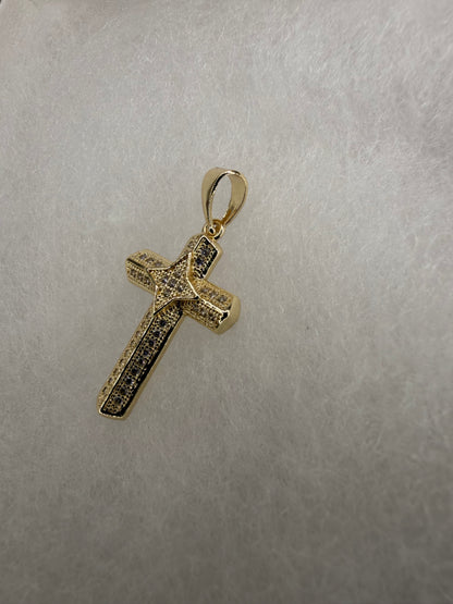 Cruz destello oscuro oro laminado 14k