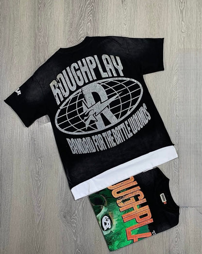 Rough play Skull face black Tshirt