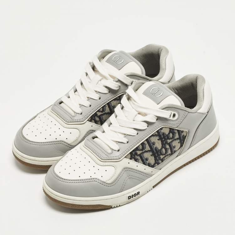 Dior B27 Uptown Size 39 Grey/White Oblique Canvas and Leather Low Top Sneakers