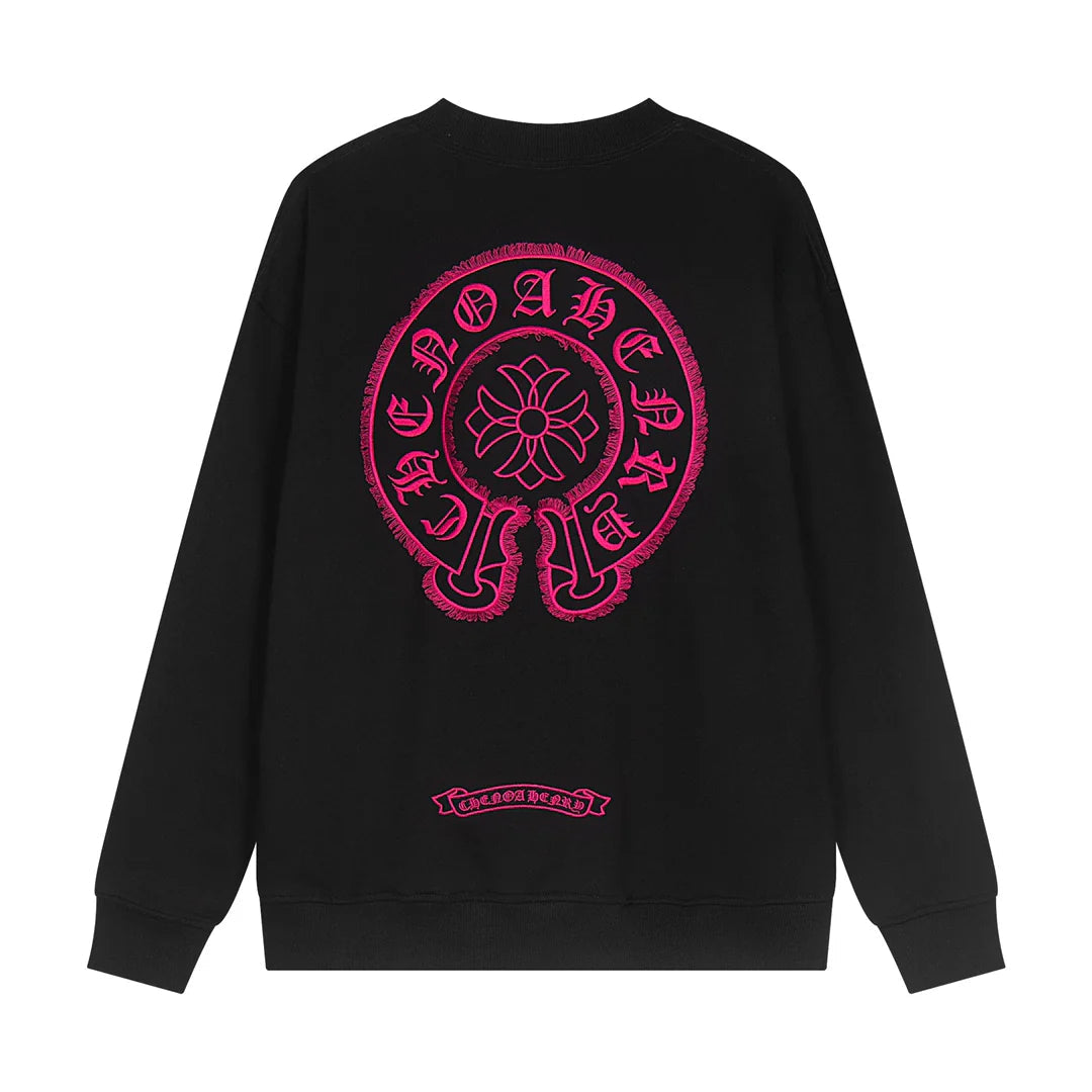 Sweat-shirt noir avec logo fer à cheval rose CHROME HEARTS