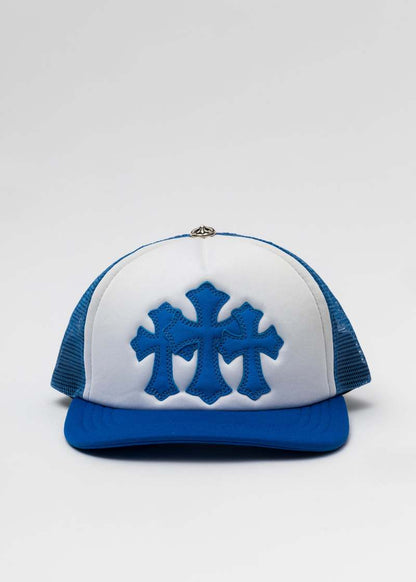 Chrome Hearts Cemetery Triple Cross Trucker Hat Blue