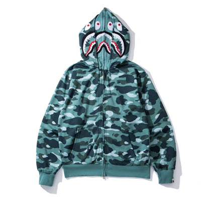 BAPE Color Camo Shark Wide Full Zip Double Hoodie