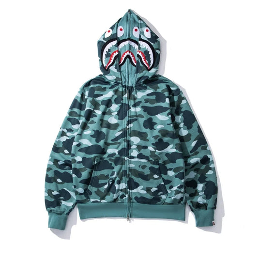 BAPE Color Camo Shark Wide Full Zip Double Hoodie