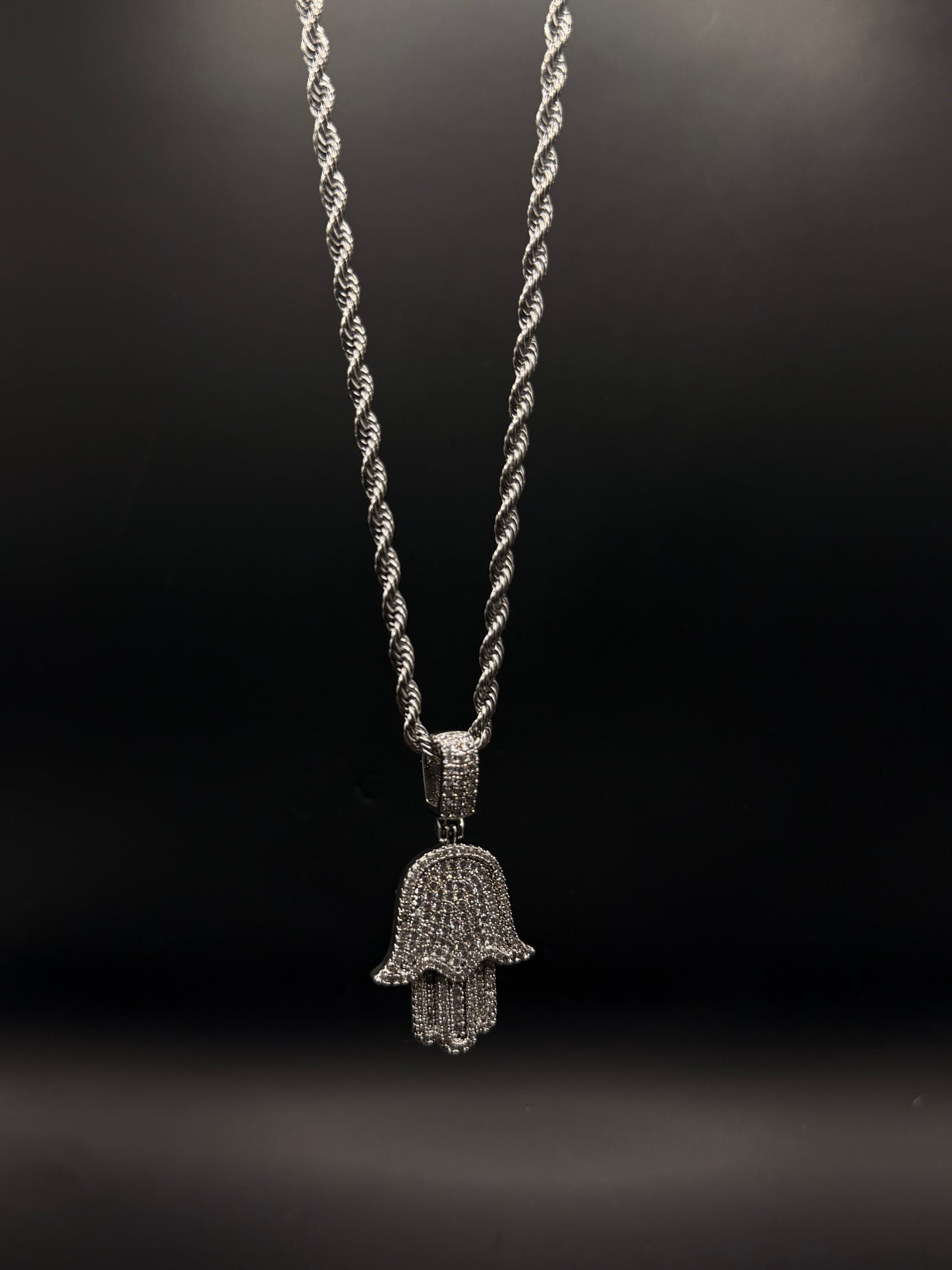 Iced Hamsa Hand Pendant Necklace