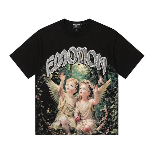 Mixed Emotion Angels seeing the sky black Tshirt