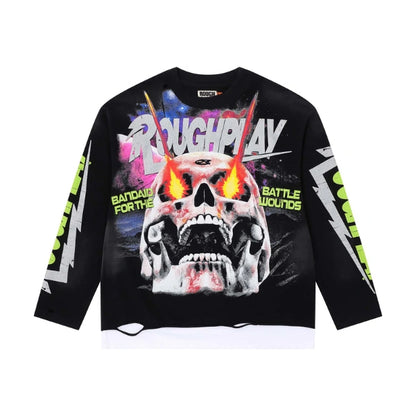 Rough Play Skull Fiery Glowing Eyes Long Sleeve