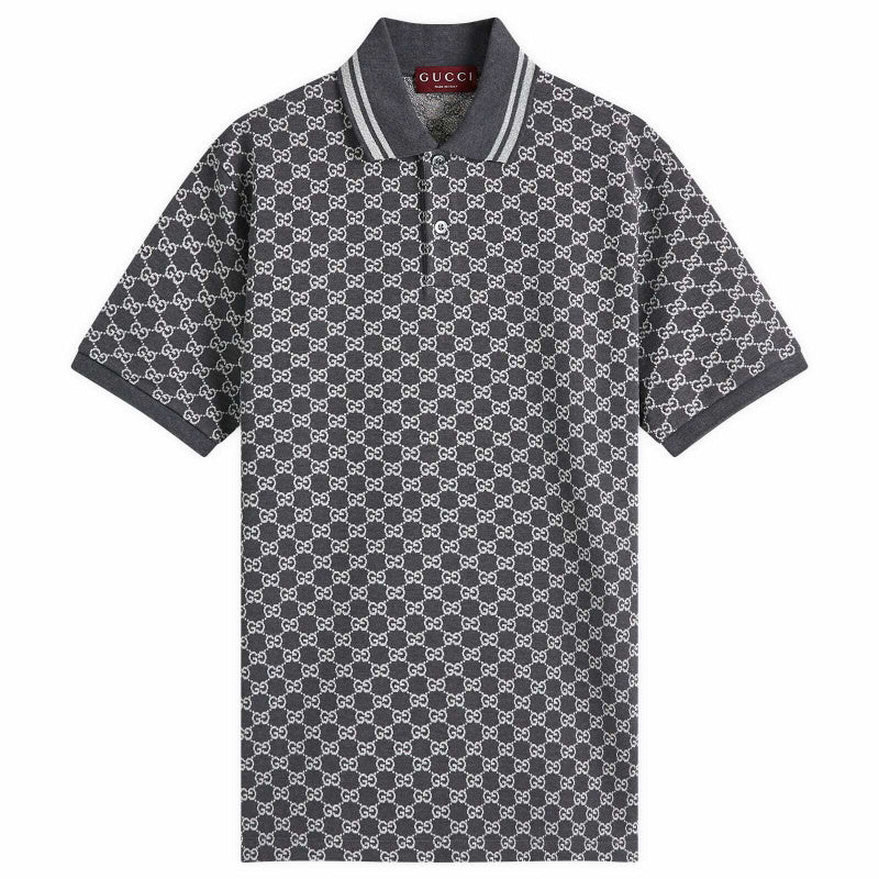 Gucci Men's GG Jacquard Cotton Piquet Polo Shirt in Dark Grey
