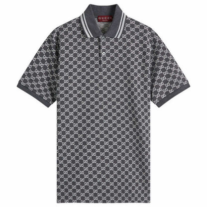 Gucci Men's GG Jacquard Cotton Piquet Polo Shirt in Dark Grey
