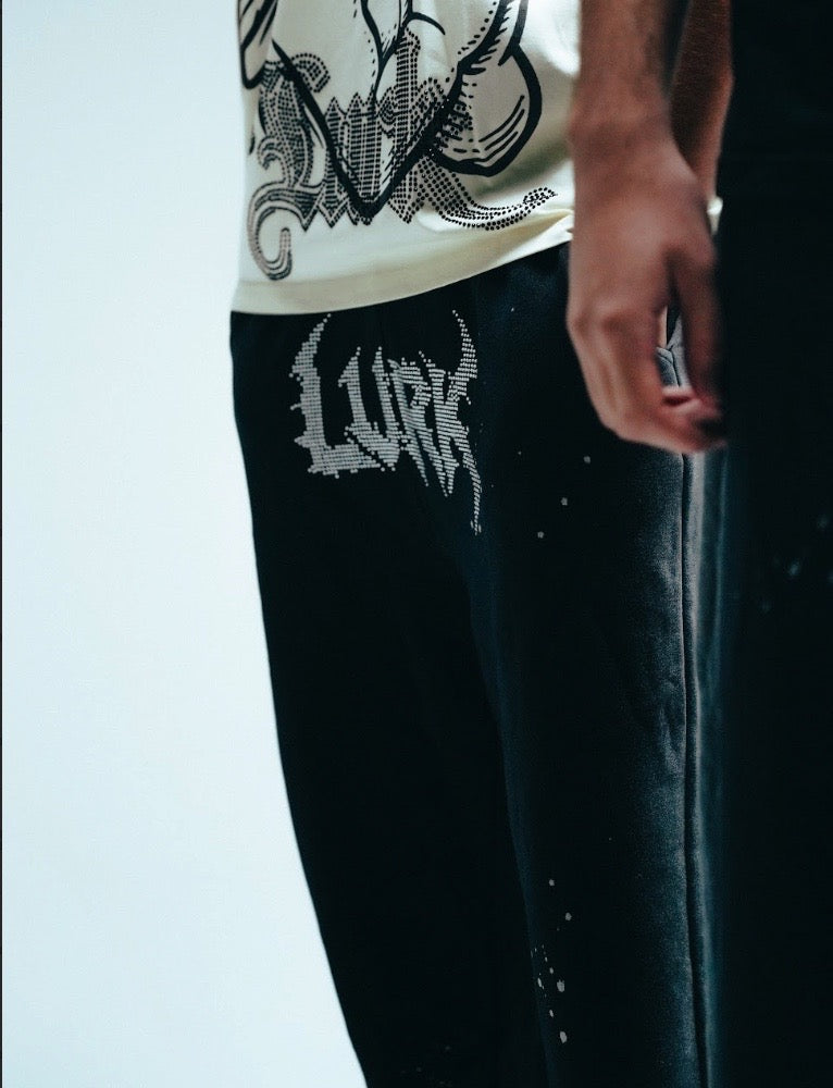 LURK BRAND Rhinestone Paint Splatter Baggy Jogger