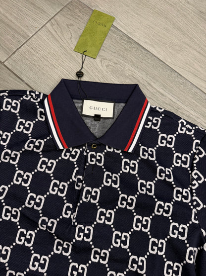Gucci Men's GG Jacquard Cotton Piquet Polo Shirt