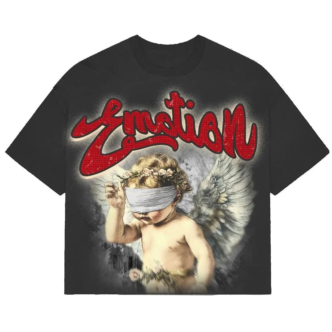 MIXED EMOTION CROPPED BLINDED ANGEL TEE BLACK