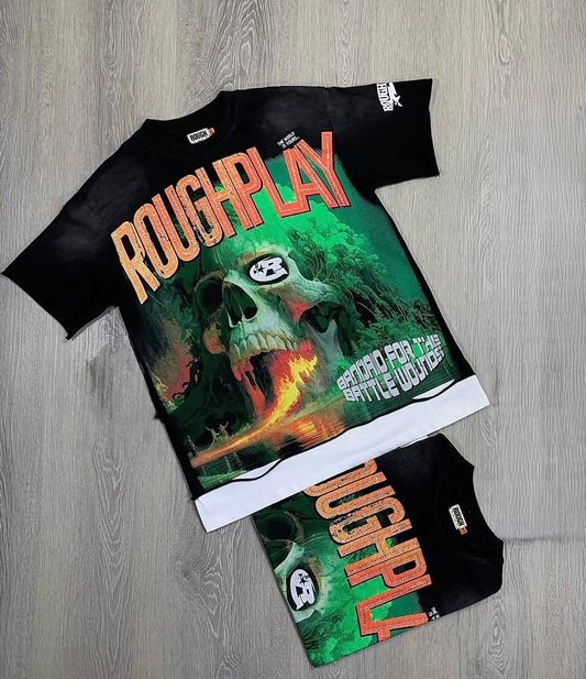 Rough play Skull face black Tshirt