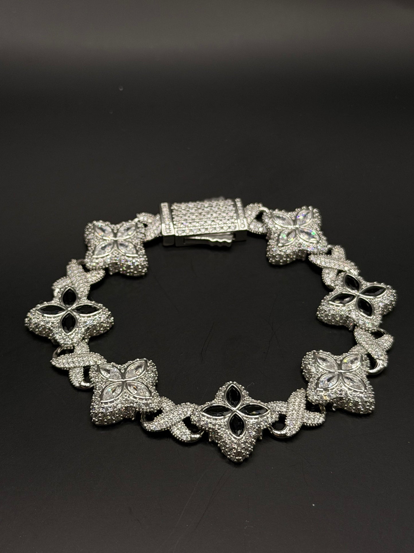 Silver/Black Floral Tennis Bracelet