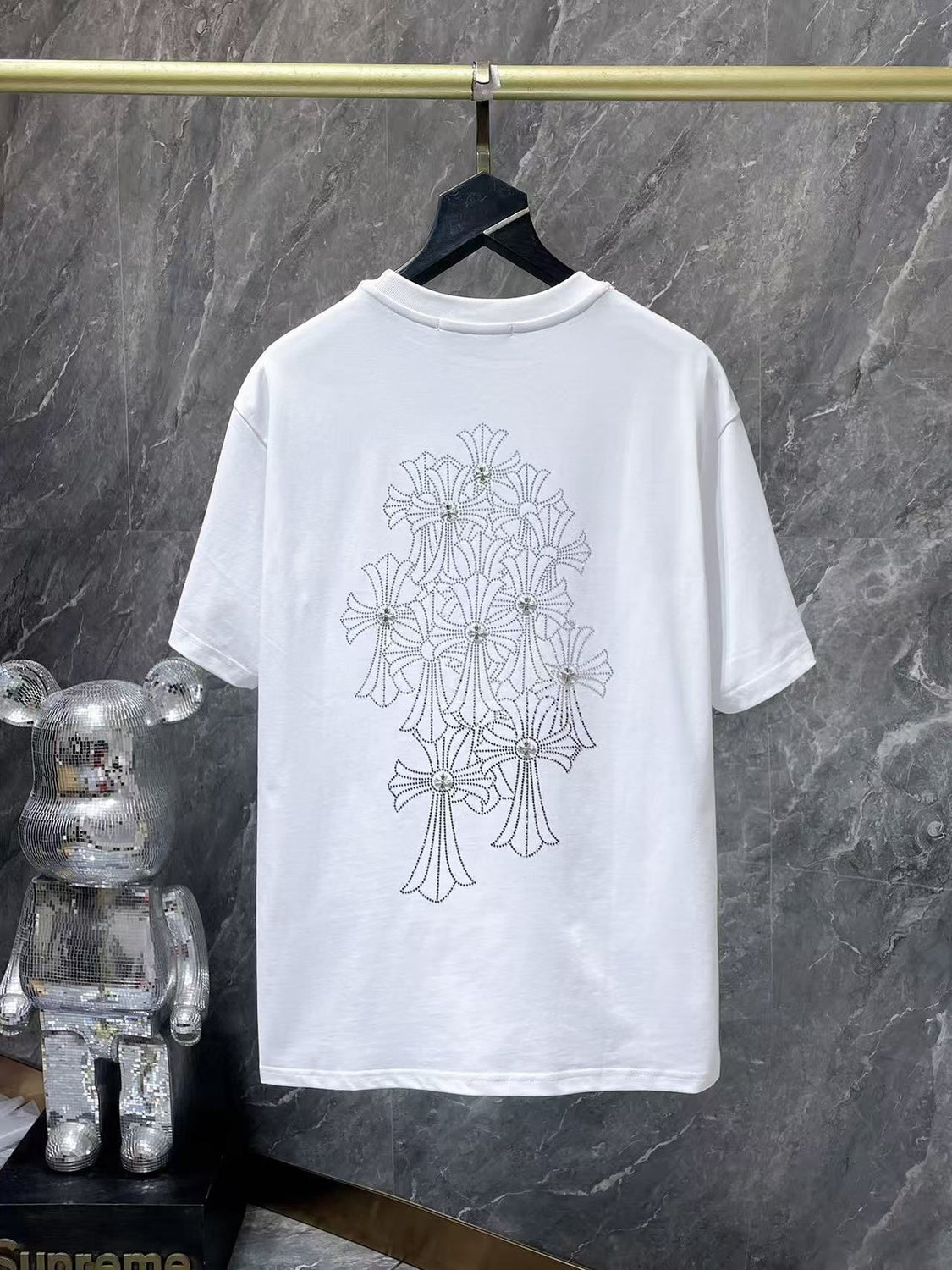 Chromehearts Rhinestone Cross white Tshirt