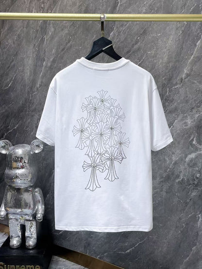 Chromehearts Rhinestone Cross white Tshirt