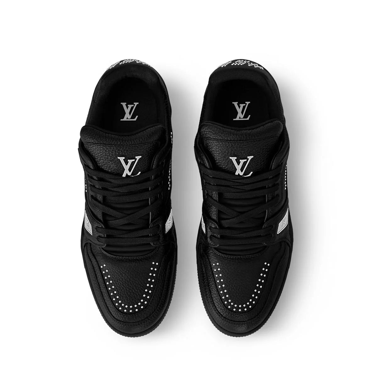 LOUIS VUITTON || LV Trainer Low-Top Sneakers – Black Pebbled Leather with Silver Accents