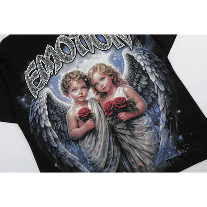 Mixed Emotion Angels and roses black Tshirt