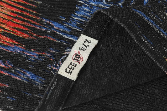 Godspeed Crying Statue Rhinestone Letter Distressed Print Washed black tee