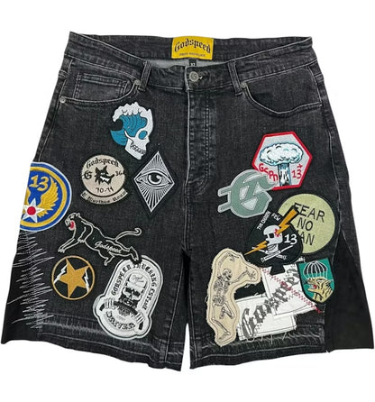 Godspeed Short Black Patchwork Denim V2