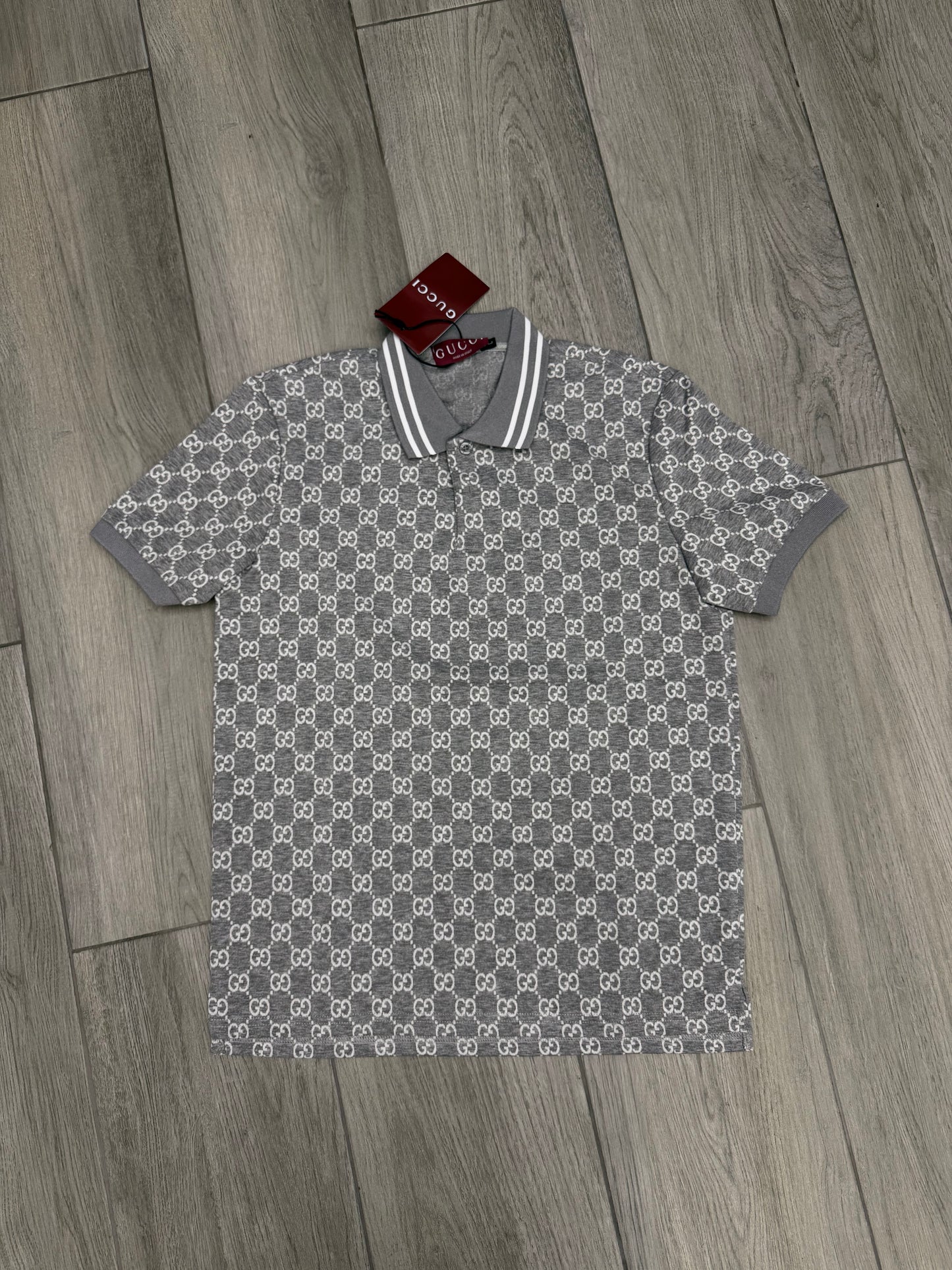 Gucci Men's GG Jacquard Cotton Piquet Polo Shirt in Dark Grey