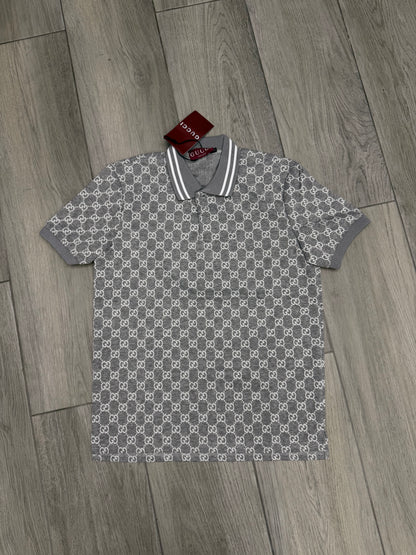 Gucci Men's GG Jacquard Cotton Piquet Polo Shirt in Dark Grey
