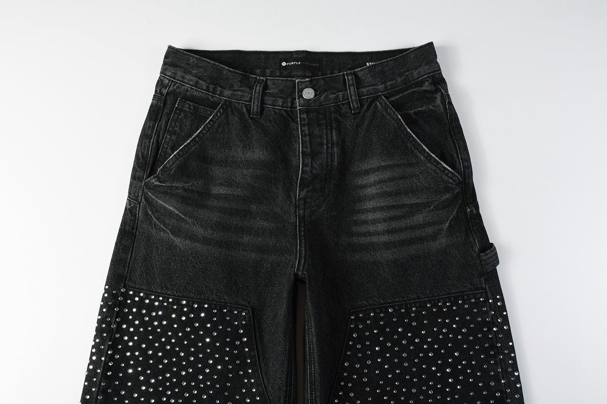 Purple Black Rhinestone Jeans PU6011